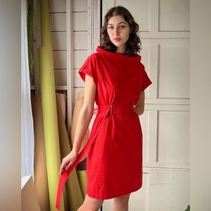 MaxMara Weekend red funnel neck cotton dress SZ 8 NO BELT ‎ nwot